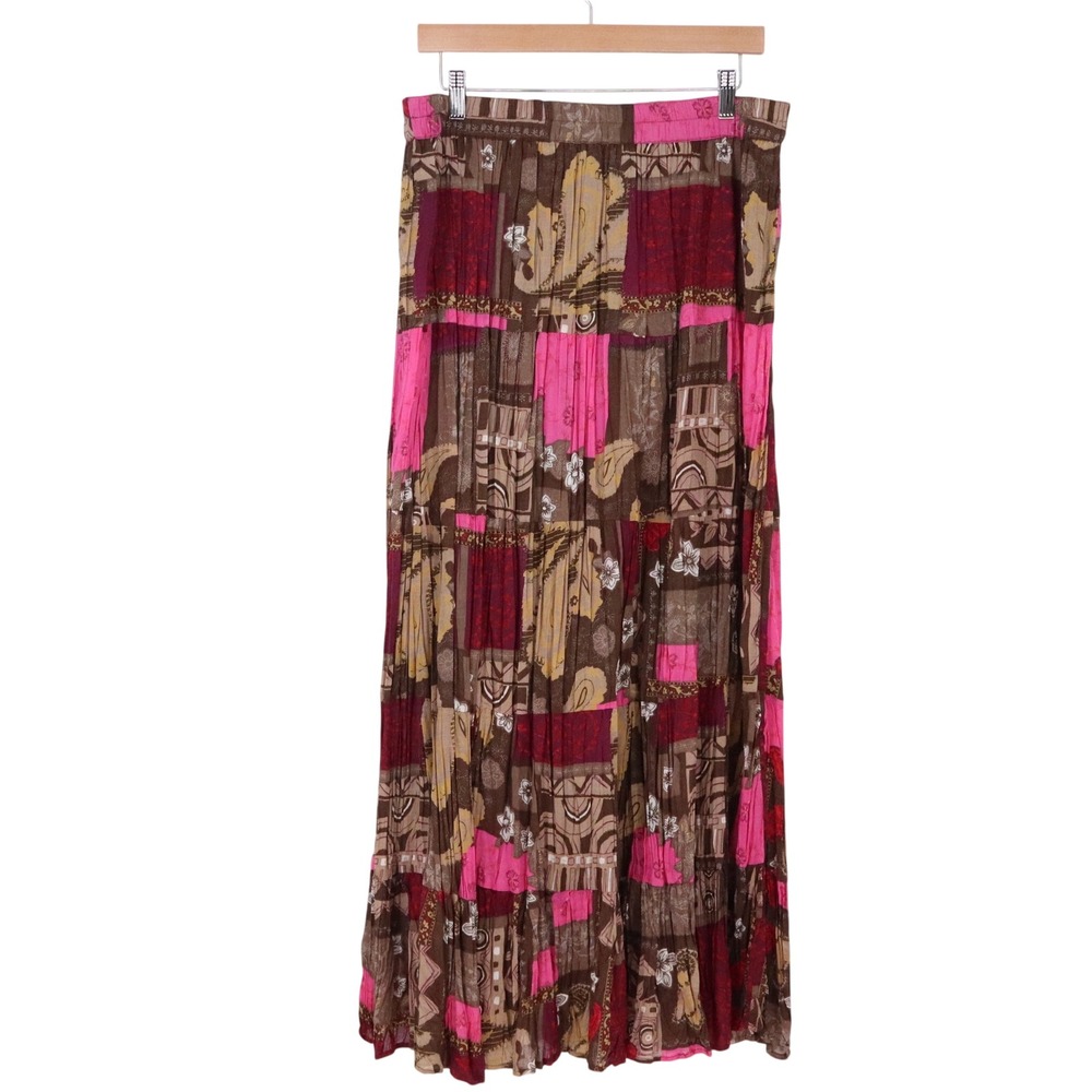 Madison & Max Skirt Womens 16 Tiered Maxi Brown Pink Patchwork Floral Excellent